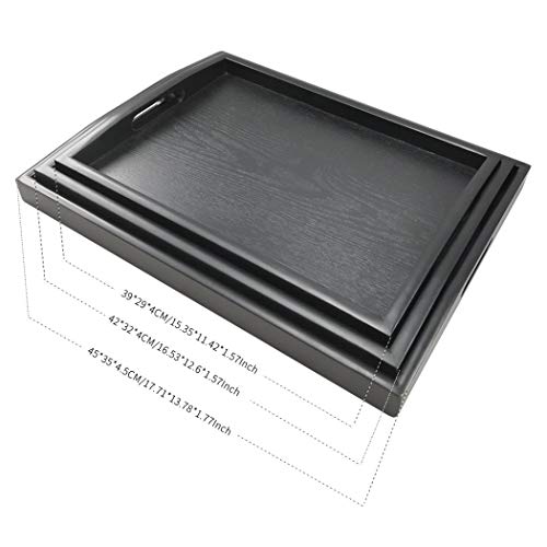 DILLMAN Serving Tray Large Black Wood Rectangle Food Tray Butler Tray Breakfast Tray with Handles (Medium) - Image 3