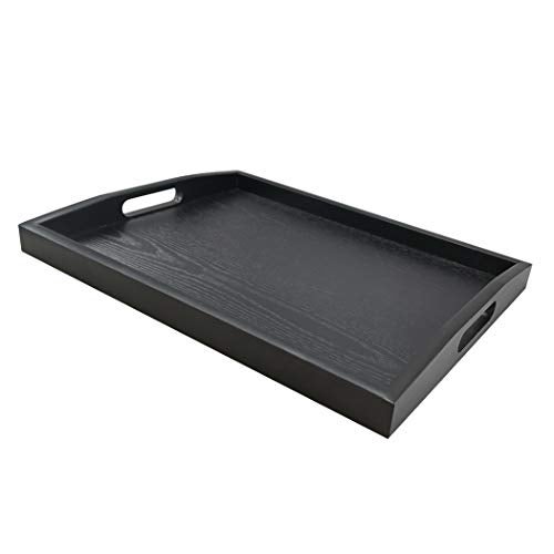 DILLMAN Serving Tray Large Black Wood Rectangle Food Tray Butler Tray Breakfast Tray with Handles (Medium) - Image 1