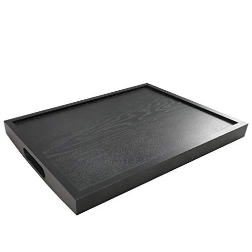 DILLMAN Serving Tray Large Black Wood Rectangle Food Tray Butler Tray Breakfast Tray with Handles (Medium) - Image 5