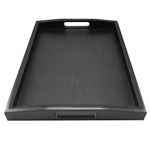 DILLMAN Serving Tray Large Black Wood Rectangle Food Tray Butler Tray Breakfast Tray with Handles (Medium) - Image 4