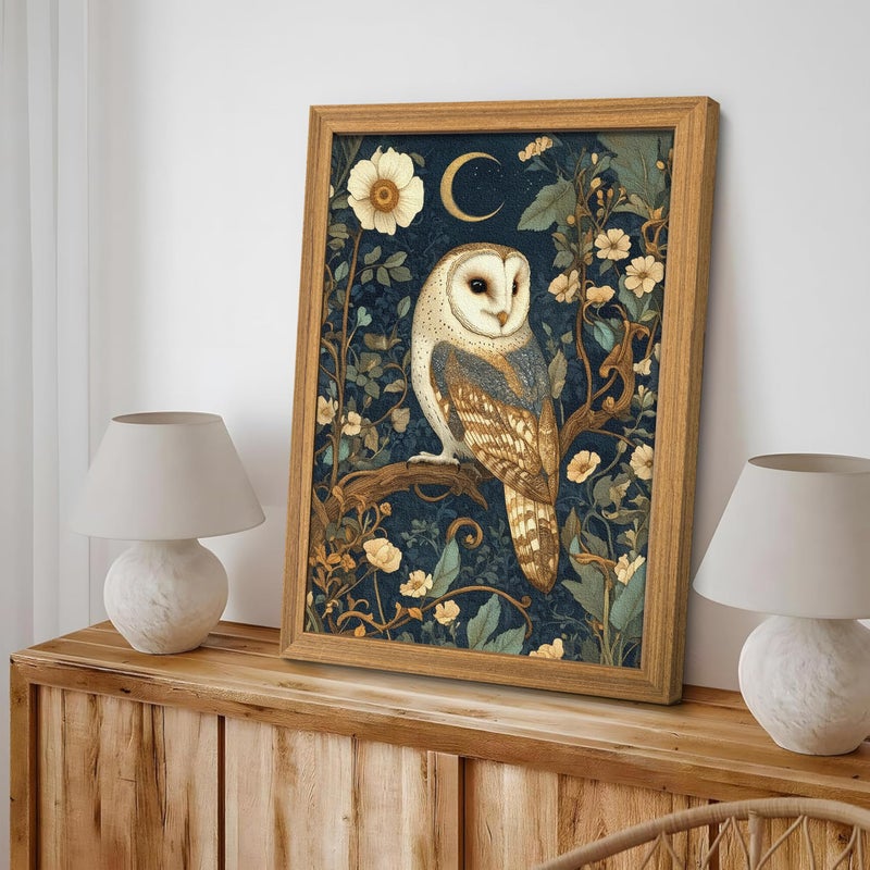AKWISH Framed William Morris Wall Art, 3D Textured Cottagecore Vintage Barn Owl Wall Decor, Hand Drawn Sandstone Botanical Art, Dark Academia Flowers Artwork for Bedroom, Farmhouse Home Decor 12x16 inch - Image 2
