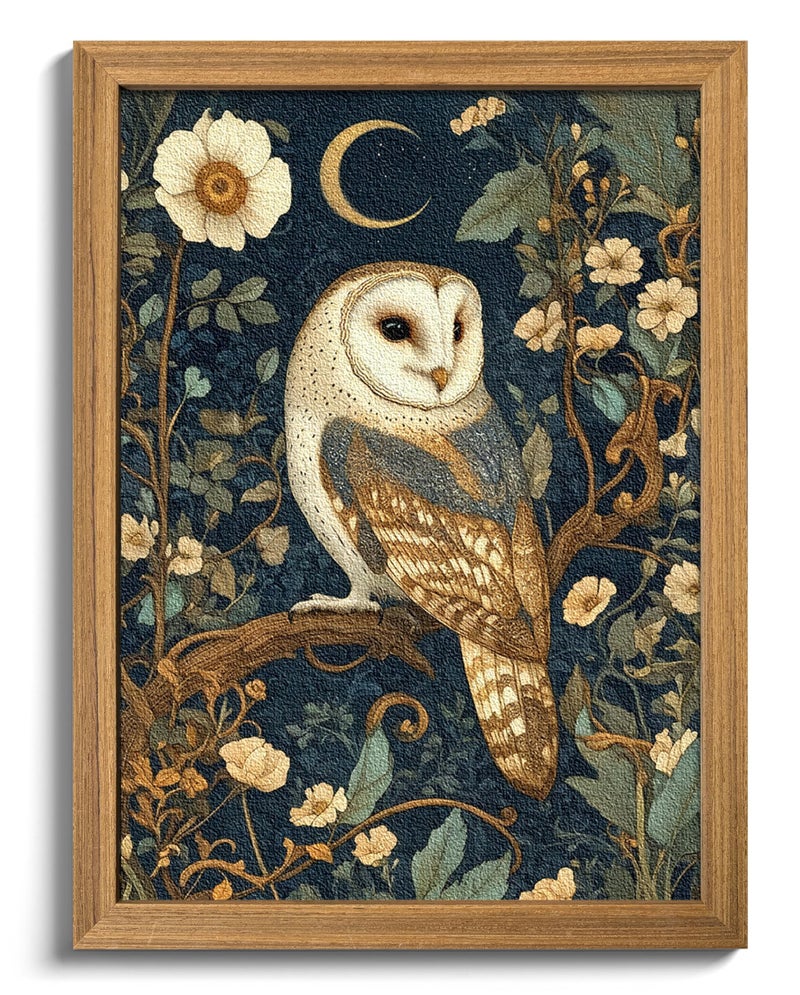 AKWISH Framed William Morris Wall Art, 3D Textured Cottagecore Vintage Barn Owl Wall Decor, Hand Drawn Sandstone Botanical Art, Dark Academia Flowers Artwork for Bedroom, Farmhouse Home Decor 12x16 inch - Image 1