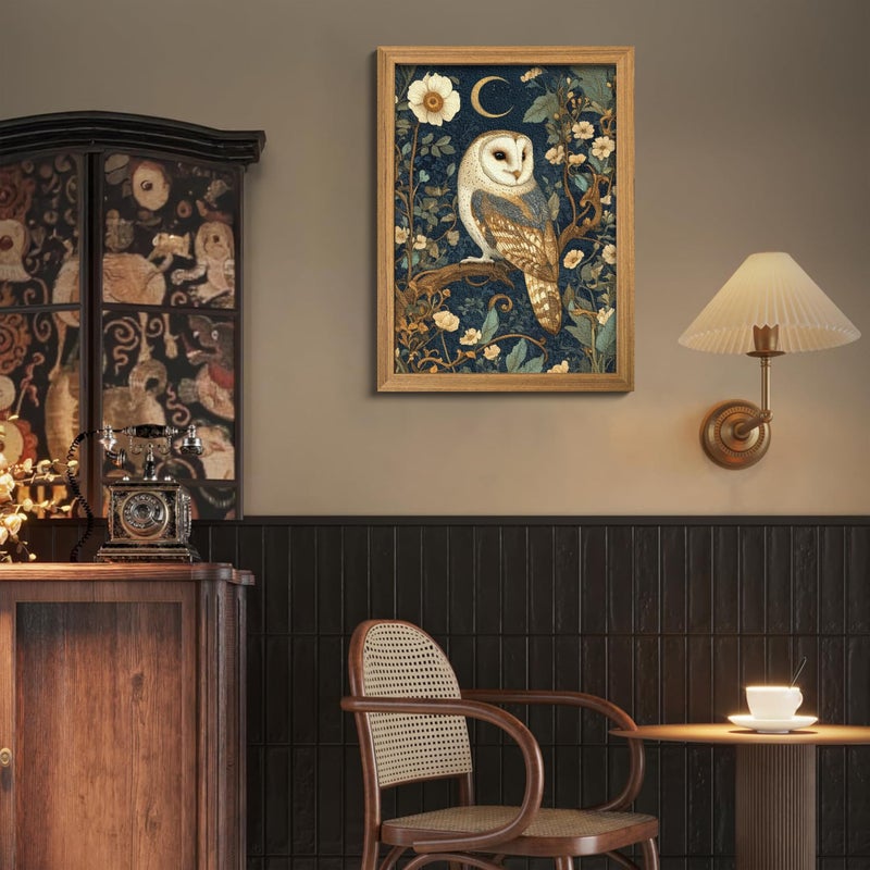 AKWISH Framed William Morris Wall Art, 3D Textured Cottagecore Vintage Barn Owl Wall Decor, Hand Drawn Sandstone Botanical Art, Dark Academia Flowers Artwork for Bedroom, Farmhouse Home Decor 12x16 inch - Image 4
