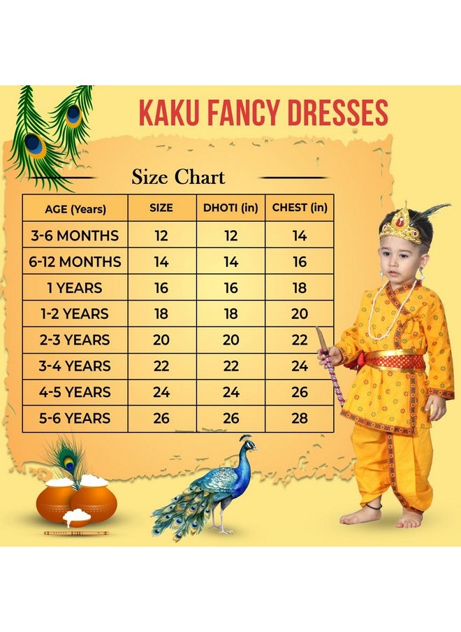 Kaku Fancy Dresses - Kaku Fancy Dresses Cotton Krishna Costume for Kids, Baby Krishna Dress for Janmashtami, Kanha Dress, Krishnaleela Costume, Infant Bal Gopal, Krishna Fancy Dress Costume for Boys/Girls - Image 1