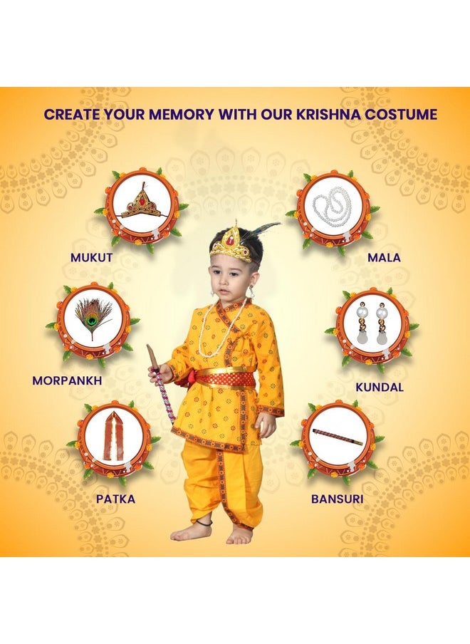 Kaku Fancy Dresses - Kaku Fancy Dresses Cotton Krishna Costume for Kids, Baby Krishna Dress for Janmashtami, Kanha Dress, Krishnaleela Costume, Infant Bal Gopal, Krishna Fancy Dress Costume for Boys/Girls - Image 1