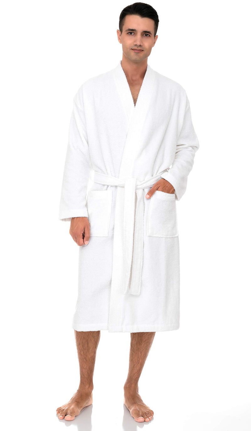TowelSelections Mens Robe Cotton Terry Cloth Bathrobe Soft Towel Bath Robe for Men Large-X-Large White - Image 1