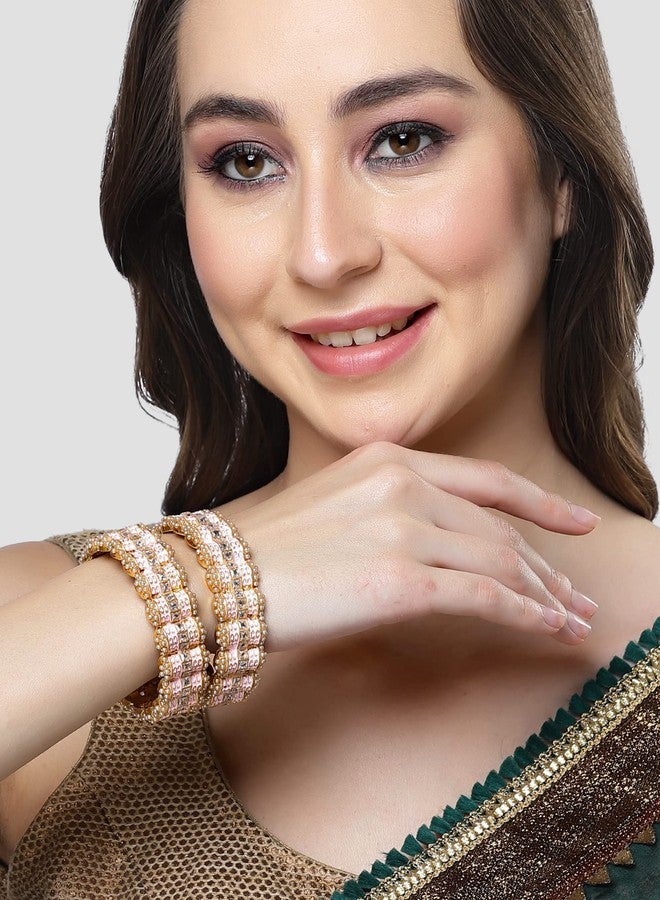 Karatcart Gold Plated Pink Meena Kundan Rajwadi Bangles Set for Women - Image 3