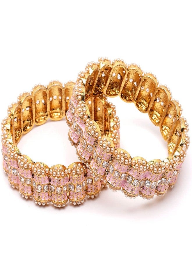 Karatcart Gold Plated Pink Meena Kundan Rajwadi Bangles Set for Women - Image 1