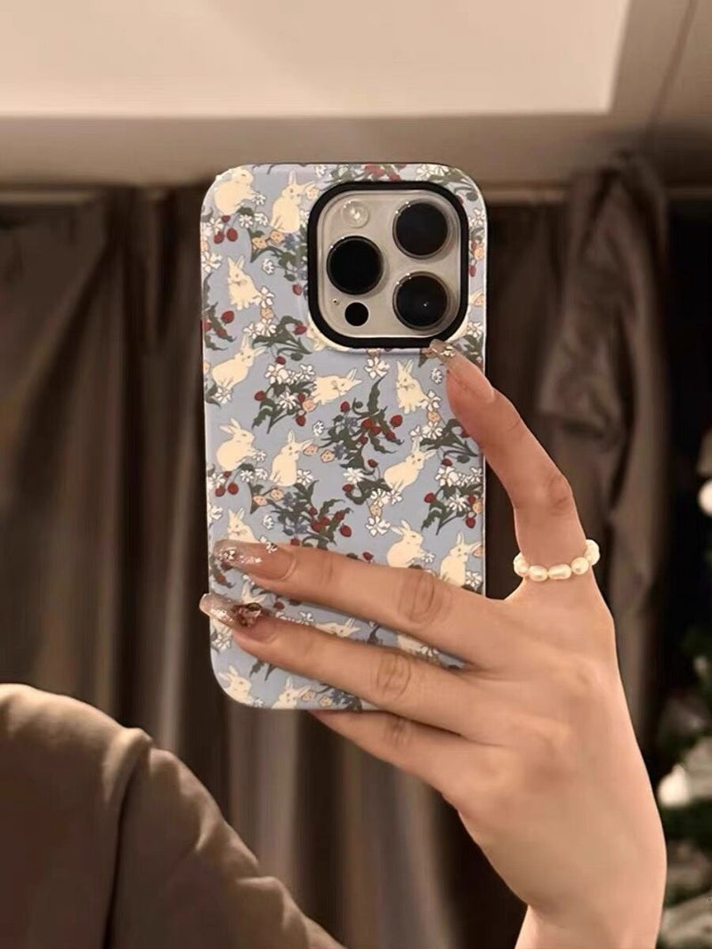 Ins Wind Full Screen Rabbit Flower Filin 2 in 1 for Apple 15promax Cute iphon16 Phone Case - Image 3