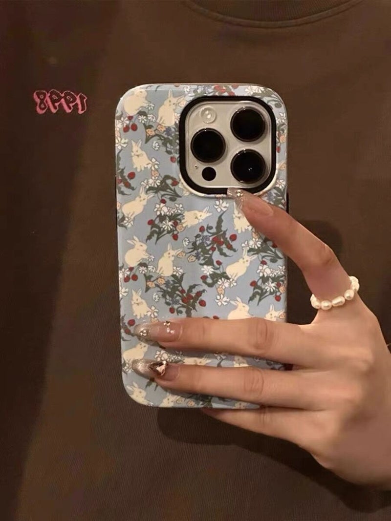 Ins Wind Full Screen Rabbit Flower Filin 2 in 1 for Apple 15promax Cute iphon16 Phone Case - Image 1