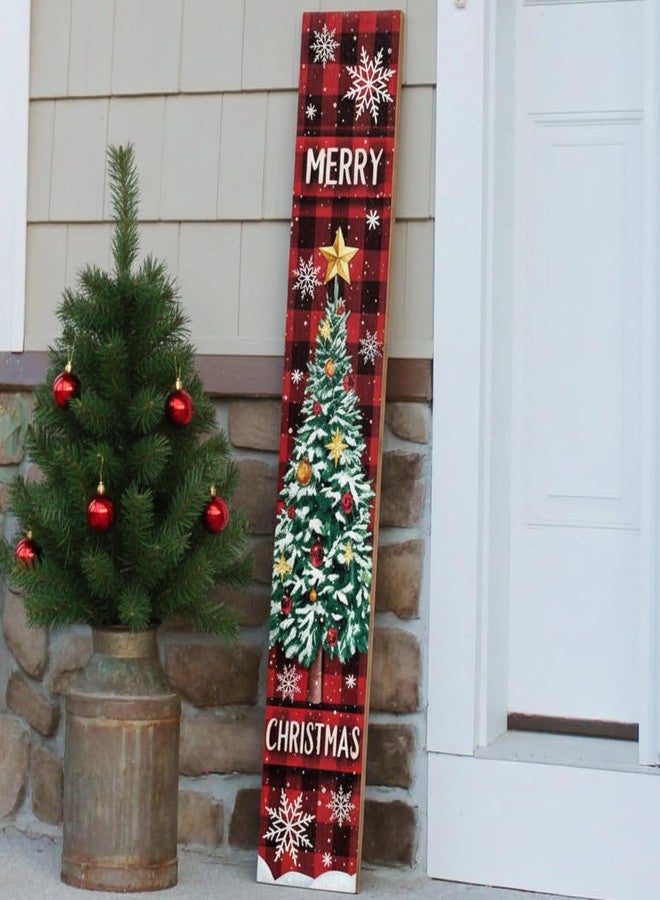 Threehoney 47" Large Christmas Porch Sign Red Buffalo Plaid Welcome Sign Wooden Tall Christmas Porch Decor Leaner Front Door Decor for Rustic Farmhouse Xmas Holiday Outdoor Home Yard Gift - Image 2