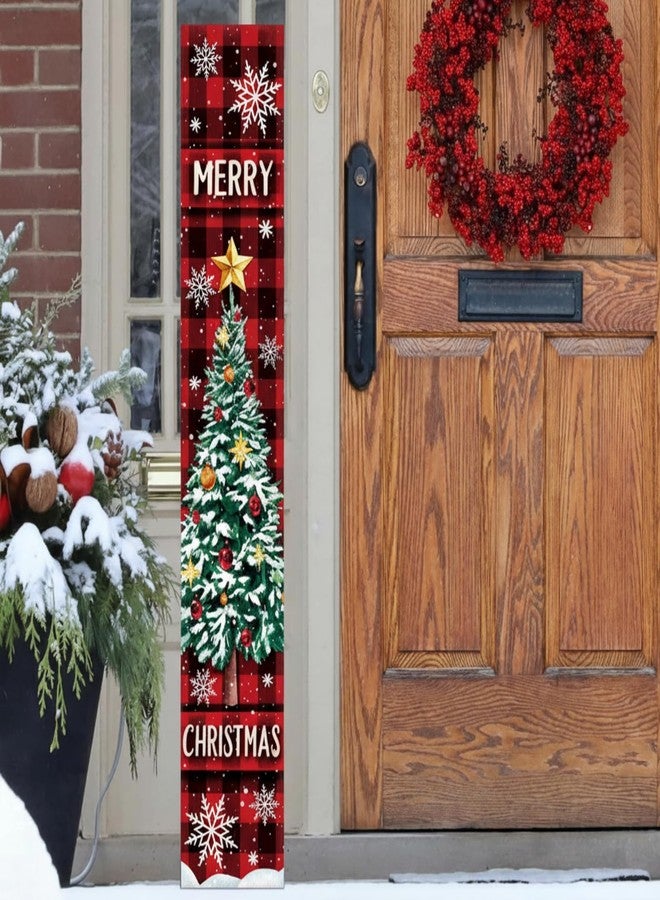 Threehoney 47" Large Christmas Porch Sign Red Buffalo Plaid Welcome Sign Wooden Tall Christmas Porch Decor Leaner Front Door Decor for Rustic Farmhouse Xmas Holiday Outdoor Home Yard Gift - Image 5