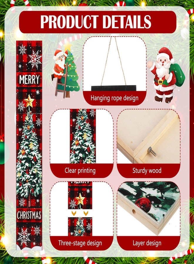 Threehoney 47" Large Christmas Porch Sign Red Buffalo Plaid Welcome Sign Wooden Tall Christmas Porch Decor Leaner Front Door Decor for Rustic Farmhouse Xmas Holiday Outdoor Home Yard Gift - Image 4