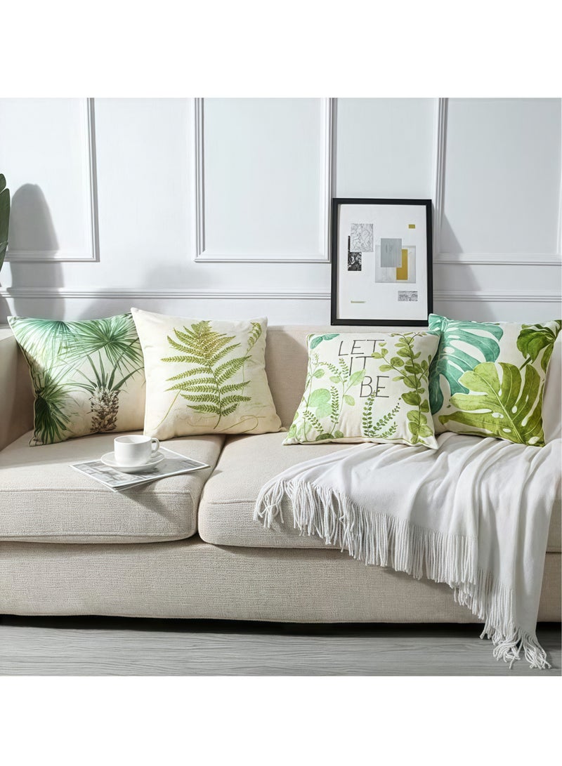 Alruht 4 Sets of Plants Throw Pillow Covers, Green Leaf Pattern Waterproof Pillow Cushion for Spring, Perfectly Suitable for Outdoor Patio Garden Living Room Sofa Farmhouse Decor（45*45cm）  - Image 2