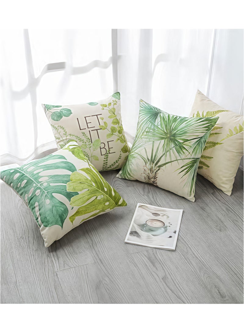 Alruht 4 Sets of Plants Throw Pillow Covers, Green Leaf Pattern Waterproof Pillow Cushion for Spring, Perfectly Suitable for Outdoor Patio Garden Living Room Sofa Farmhouse Decor（45*45cm）  - Image 3