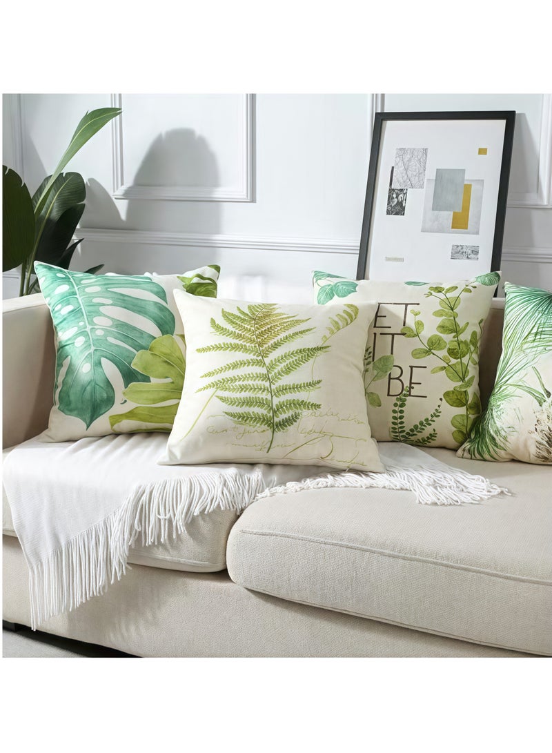 Alruht 4 Sets of Plants Throw Pillow Covers, Green Leaf Pattern Waterproof Pillow Cushion for Spring, Perfectly Suitable for Outdoor Patio Garden Living Room Sofa Farmhouse Decor（45*45cm）  - Image 4
