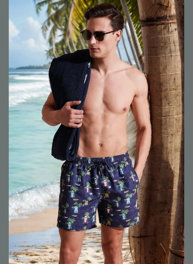 بوراتي شورت سباحة رجالي بنقوش بوراتي برباط خصر وجيب