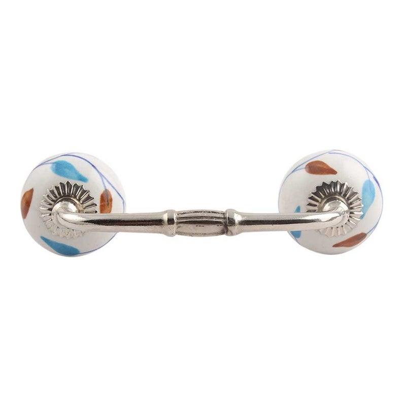 Indian-Shelf IndianShelf 1 Pack Ceramic Brown Drawer Pulls Floral Vintage Kitchen Cabinet Handles Silver Hardware 4 Hole to Hole Dresser Door Handle BH92CK109 
