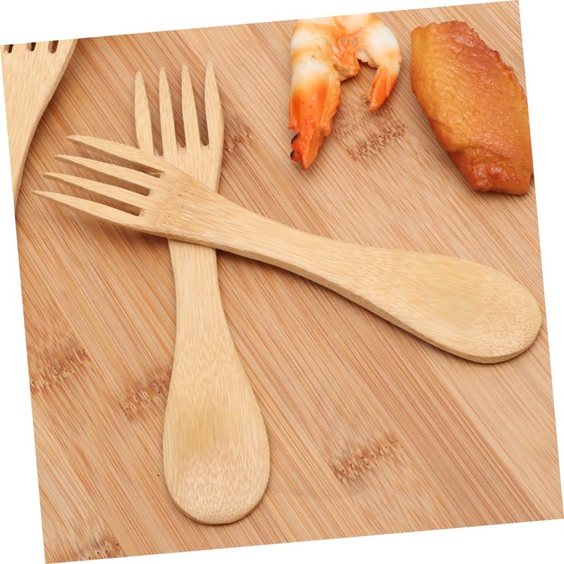 Wooden Spoons Forks Set 5 Pieces Eco Friendly Safe For Kids Adults - Image 4