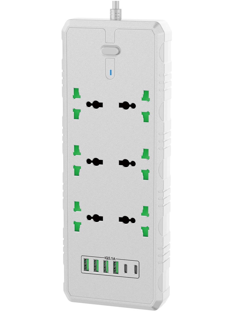 GULFLINK - Power Extension Cord 2 Meter Cable With 6 Power Socket 4 USB 2 PD Power Strip White - Image 1