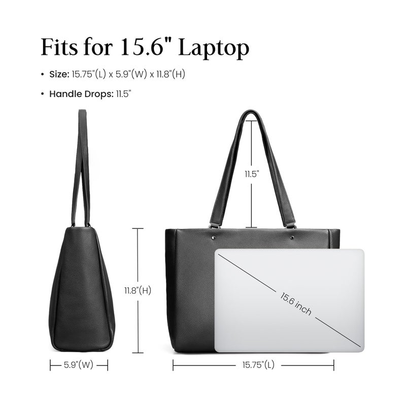 befen Black Genuine Leather Work Tote Bag for Women, Womens Totes Shoulder Purses Satchel Handbags with 15.6" Compartment & Water Cup Holder - Image 5