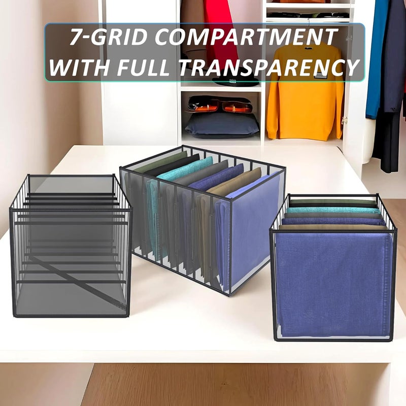 Kuber Industries Cloth Organizer Wardrobe Organizer 7 Grids Storage Box for JeansTrousersShirts PVC Foldable Drawer Organizer Almirah Organizer Transparent 40 mm Pack of 2 Black - Image 4