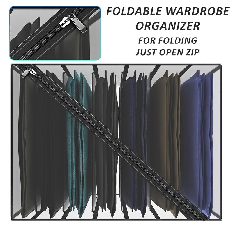 Kuber Industries Cloth Organizer Wardrobe Organizer 7 Grids Storage Box for JeansTrousersShirts PVC Foldable Drawer Organizer Almirah Organizer Transparent 40 mm Pack of 2 Black - Image 5