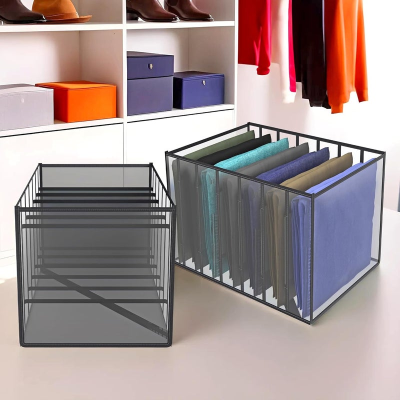 Kuber Industries Cloth Organizer Wardrobe Organizer 7 Grids Storage Box for JeansTrousersShirts PVC Foldable Drawer Organizer Almirah Organizer Transparent 40 mm Pack of 2 Black - Image 1