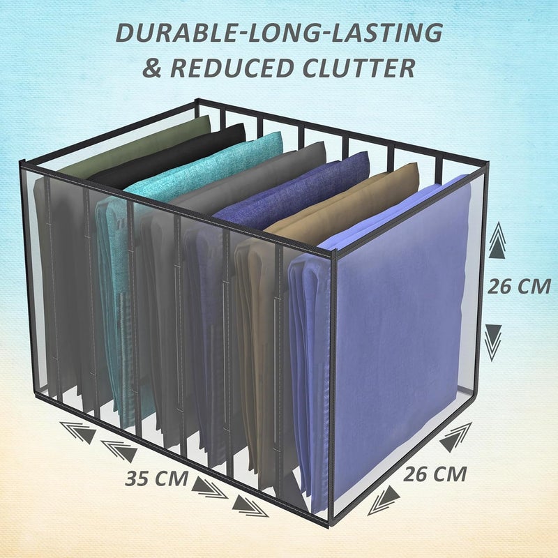 Kuber Industries Cloth Organizer Wardrobe Organizer 7 Grids Storage Box for JeansTrousersShirts PVC Foldable Drawer Organizer Almirah Organizer Transparent 40 mm Pack of 2 Black - Image 3