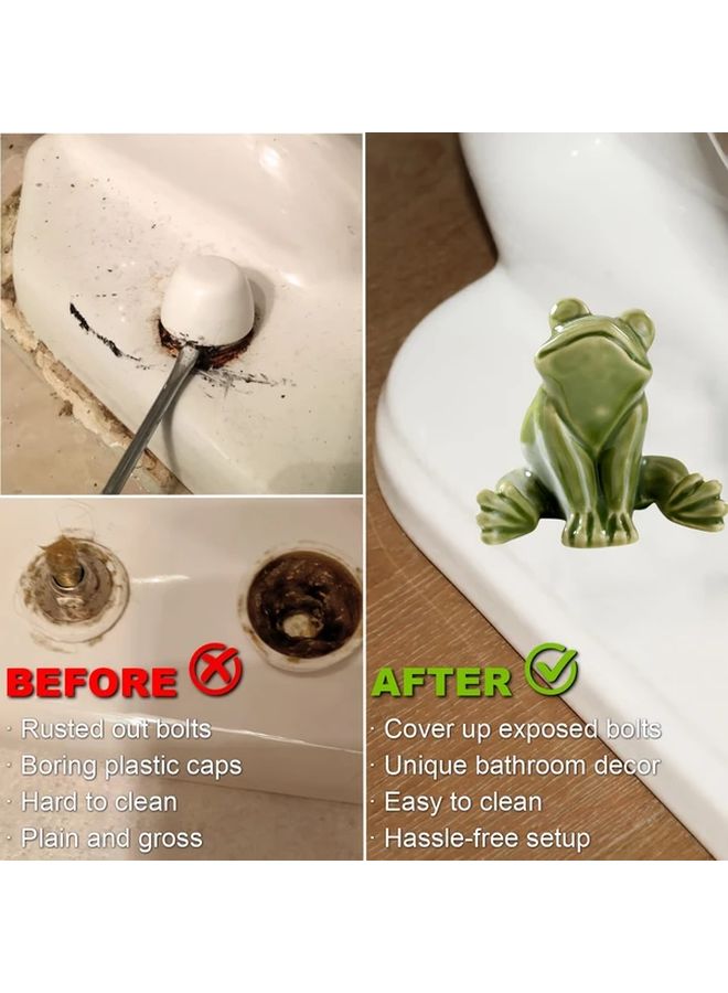 Green Ceramic Frog Toilet Bolt Covers 2pcs Easy Install Bathroom Decor - Image 4