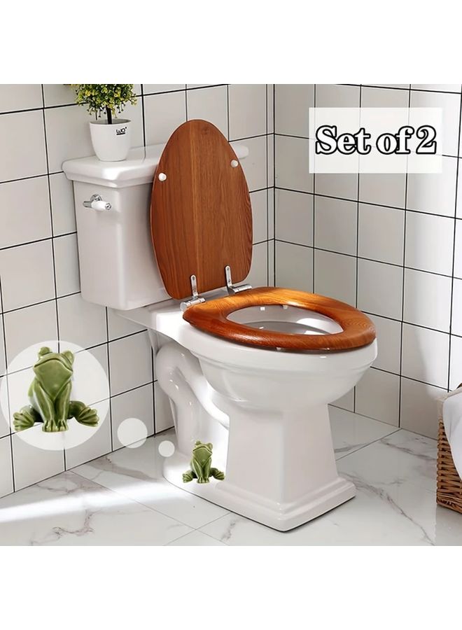 Green Ceramic Frog Toilet Bolt Covers 2pcs Easy Install Bathroom Decor - Image 2