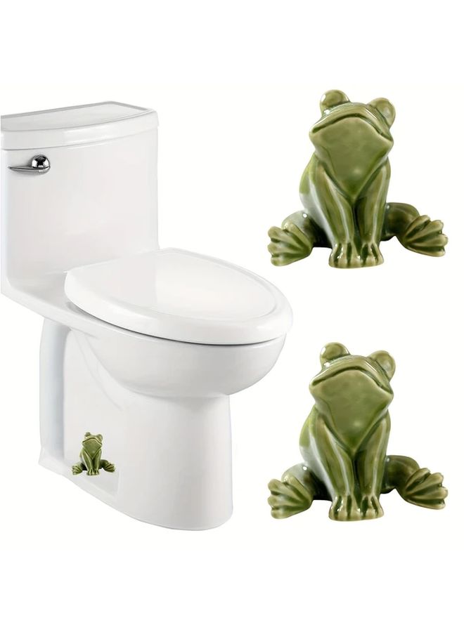 Green Ceramic Frog Toilet Bolt Covers 2pcs Easy Install Bathroom Decor - Image 1