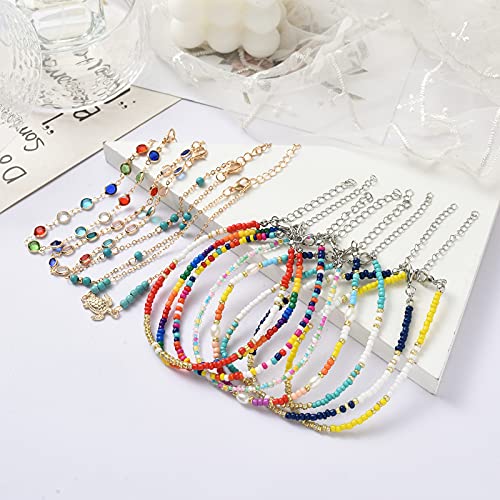 XIJIN 12Pcs Small Beaded Anklets for Women Handmade Colorful Beads Anklet Foot Ankle Bracelets Set - Image 5