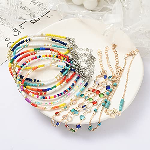 XIJIN 12Pcs Small Beaded Anklets for Women Handmade Colorful Beads Anklet Foot Ankle Bracelets Set - Image 4