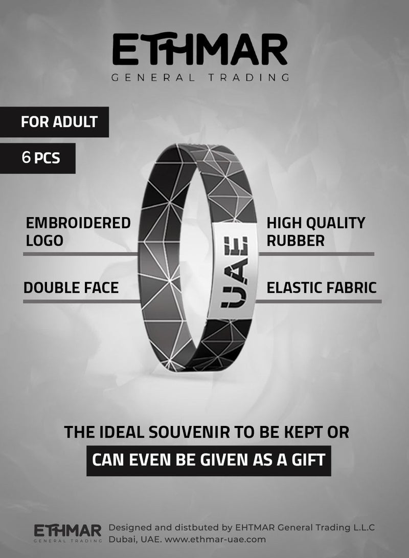 Bracelets Ethmar Bracelets 6 high quality elastic band bracelets Black Color Design for Adult Embroidered in the middle on both sides with UAE in Arabic and English - Image 2