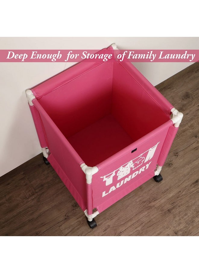 HOKIPO - HOKIPO Oxford Fabric Laundry Basket With Wheels | Laundry Hamper with Lid Cover | Rolling Laundry Clothes Basket Trolley, 60x44x44 cm, Pink, Pack of 1 (AR3709) - Image 1