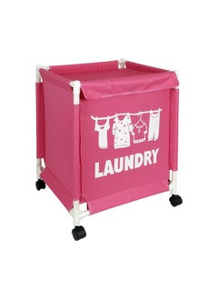 HOKIPO Oxford Fabric Laundry Basket With Wheels | Laundry Hamper with Lid Cover | Rolling Laundry Clothes Basket Trolley, 60x44x44 cm, Pink, Pack of 1 (AR3709)