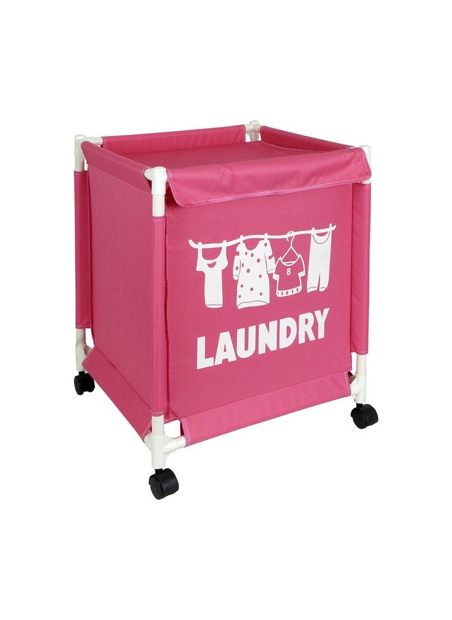 HOKIPO - HOKIPO Oxford Fabric Laundry Basket With Wheels | Laundry Hamper with Lid Cover | Rolling Laundry Clothes Basket Trolley, 60x44x44 cm, Pink, Pack of 1 (AR3709) - Image 1