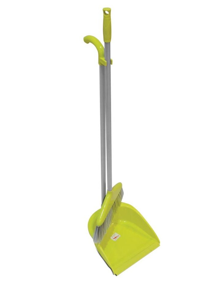 طقم مكنسة ومجرفة عمودية 2 في 1 | مقبض ألومنيوم طويل وقوي | خفيفة الوزن للغاية | تصميم موفر للمساحة | ألياف فرشاة ناعمة وكثيفة | متعدد الألوان