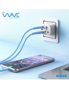 Wave Multi 4000W Plug Adapter Power Extension with 3 USB Ports, 1 Type C 12W - White  - Image 2