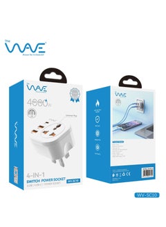 Wave Multi 4000W Plug Adapter Power Extension with 3 USB Ports, 1 Type C 12W - White  - Image 3