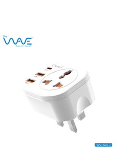 Wave Multi 4000W Plug Adapter Power Extension with 3 USB Ports, 1 Type C 12W - White  - Image 1