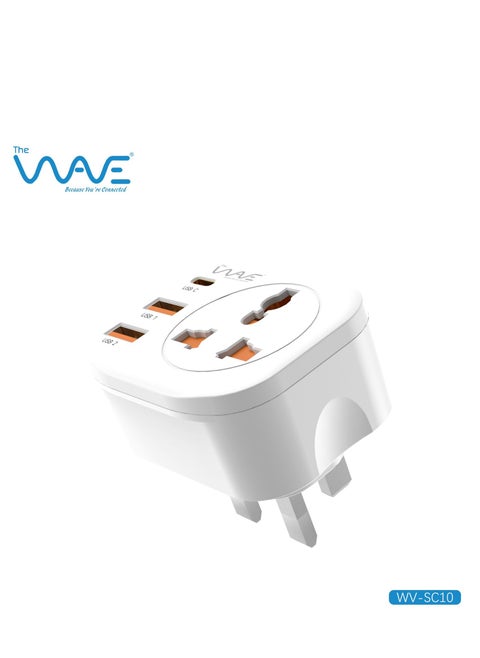 Multi 4000W Plug Adapter Power Extension with 3 USB Ports, 1 Type C 12W - White