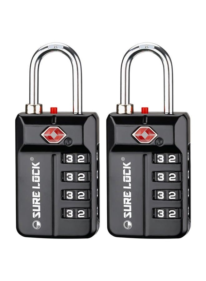SURE LOCK حقائب سفر معتمدة من TSA، تنبيه مفتاح تركيبة مفتوحة للمدرسة والمكتب وصالة الألعاب الرياضية، صندوق أدوات، علبة بيلكان، أقراص قراءة سهلة - 1، 2 و 4 عبوة (1، عبوة سوداء 2)، عبوة سوداء 2، كبيرة، مدمجة - Image 1