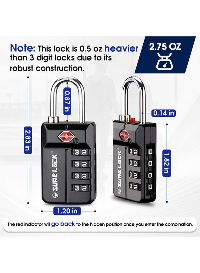 SURE LOCK حقائب سفر معتمدة من TSA، تنبيه مفتاح تركيبة مفتوحة للمدرسة والمكتب وصالة الألعاب الرياضية، صندوق أدوات، علبة بيلكان، أقراص قراءة سهلة - 1، 2 و 4 عبوة (1، عبوة سوداء 2)، عبوة سوداء 2، كبيرة، مدمجة - Image 4