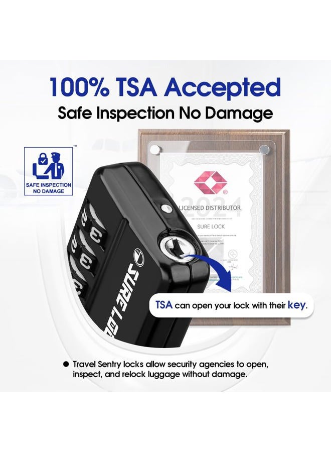 SURE LOCK حقائب سفر معتمدة من TSA، تنبيه مفتاح تركيبة مفتوحة للمدرسة والمكتب وصالة الألعاب الرياضية، صندوق أدوات، علبة بيلكان، أقراص قراءة سهلة - 1، 2 و 4 عبوة (1، عبوة سوداء 2)، عبوة سوداء 2، كبيرة، مدمجة - Image 2