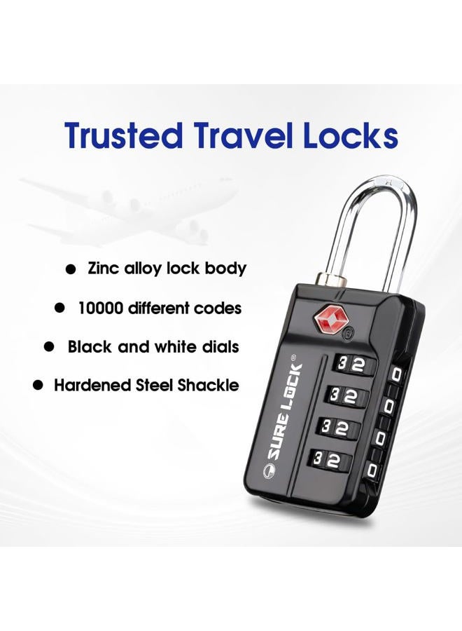 SURE LOCK حقائب سفر معتمدة من TSA، تنبيه مفتاح تركيبة مفتوحة للمدرسة والمكتب وصالة الألعاب الرياضية، صندوق أدوات، علبة بيلكان، أقراص قراءة سهلة - 1، 2 و 4 عبوة (1، عبوة سوداء 2)، عبوة سوداء 2، كبيرة، مدمجة - Image 3