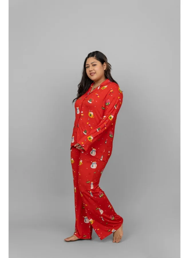 NeceSera Christmas Full Sleeves Button Down Pajama Set