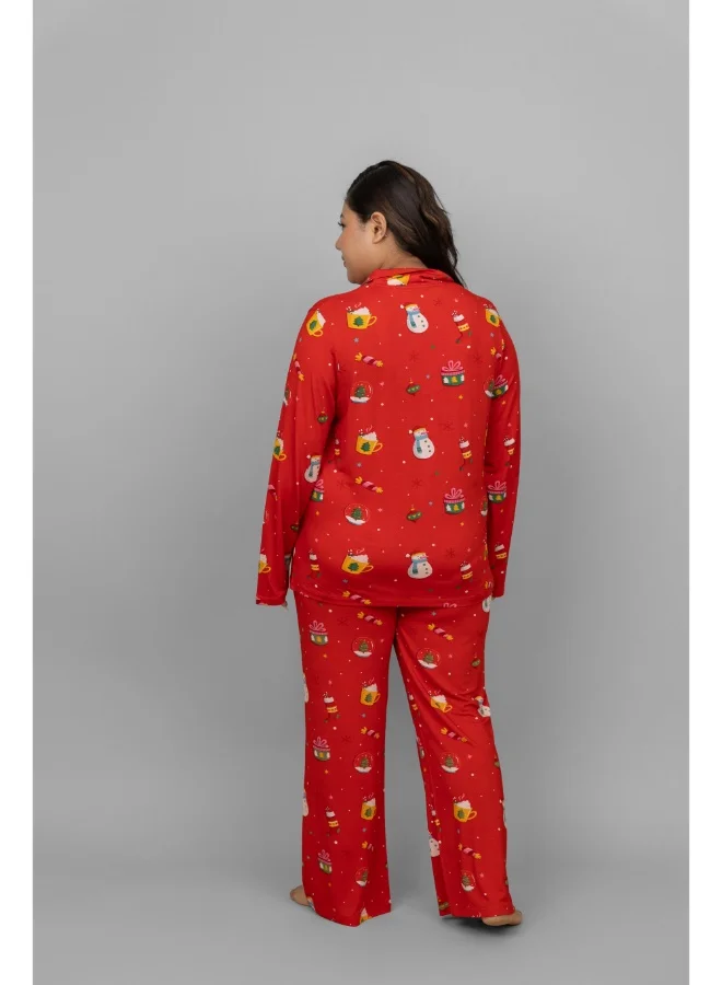 NeceSera Christmas Full Sleeves Button Down Pajama Set