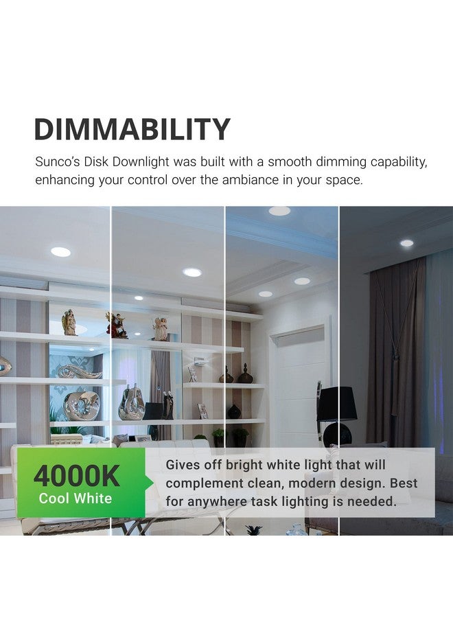 صنكو لايتنغ مجموعة من 12 مصباح LED قرصي مقاس 5/6 بوصة من Sunco، إضاءة سقفية مدمجة، 1050 لومن، 4000 كلفن أبيض بارد، قابلة للتعتيم، 15 وات = 75 وات، مقاومة للرطوبة - Image 5
